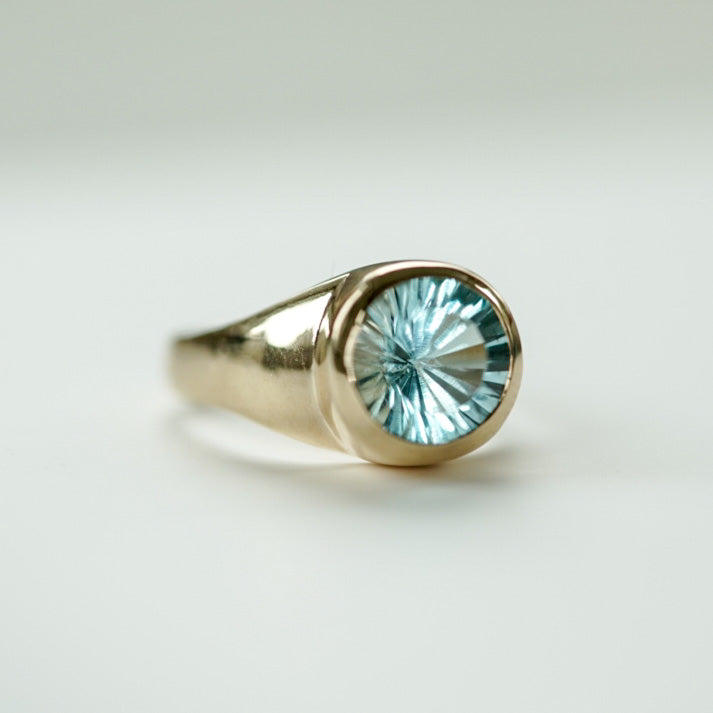 Radiant cut Blue topaz gold ring