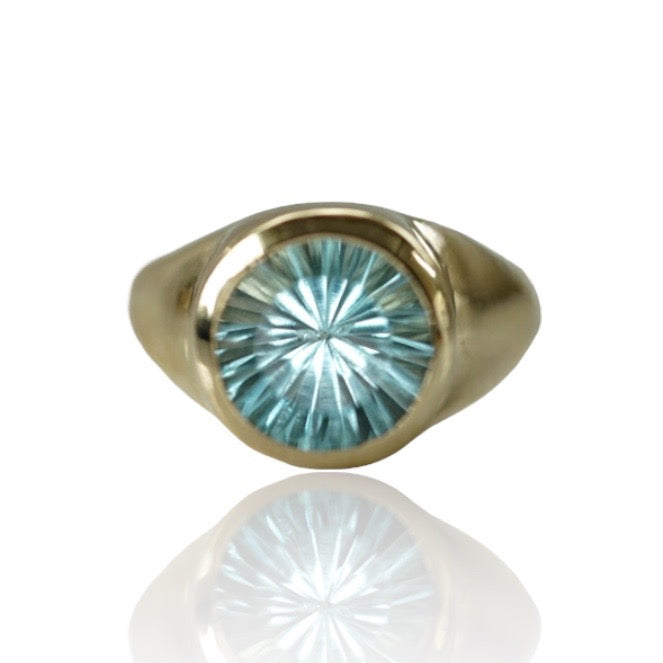 Radiant cut Blue topaz gold ring