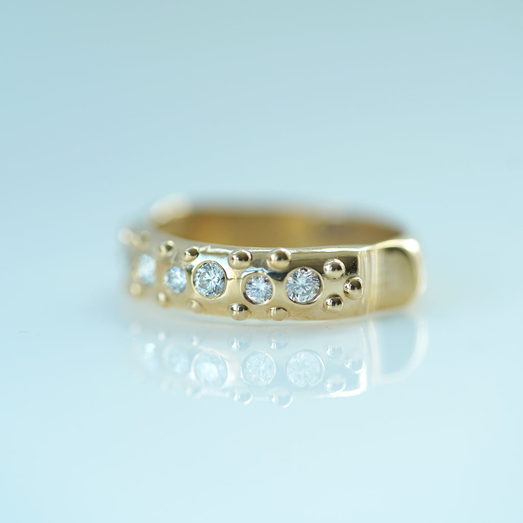 Romanesque Stack Ring with diamonds comfort fit
