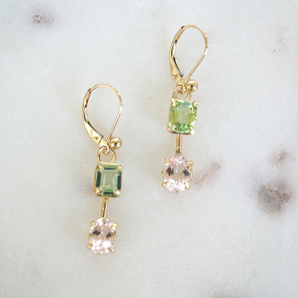 Tourmaline Morganite gold earrings