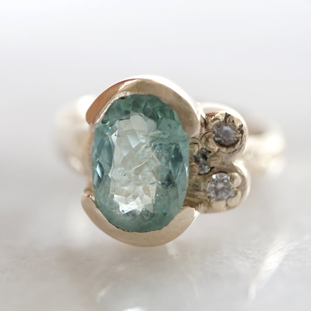 Light Blue Tourmaline Ring with diamonds