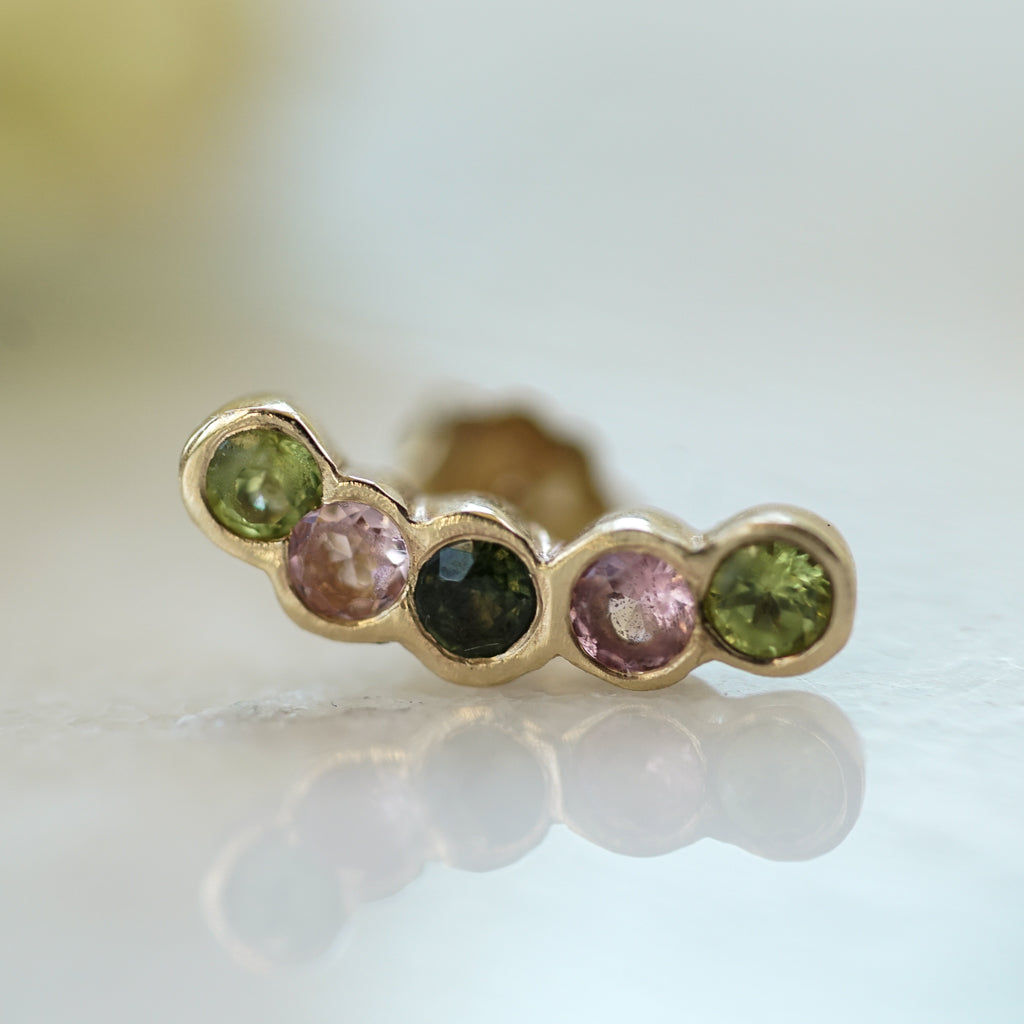 Multicolor Sapphire ear climber gold earring