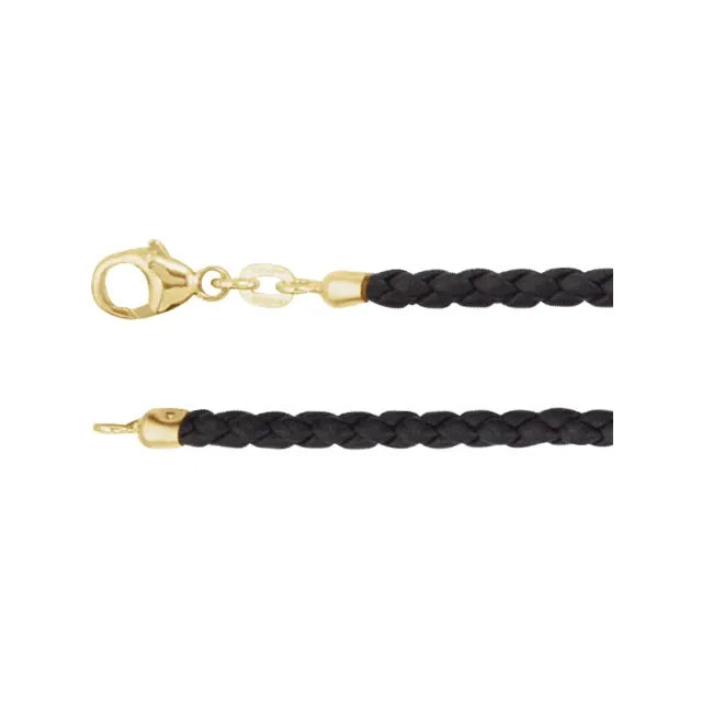 3mm braided leather necklace 14KY gold