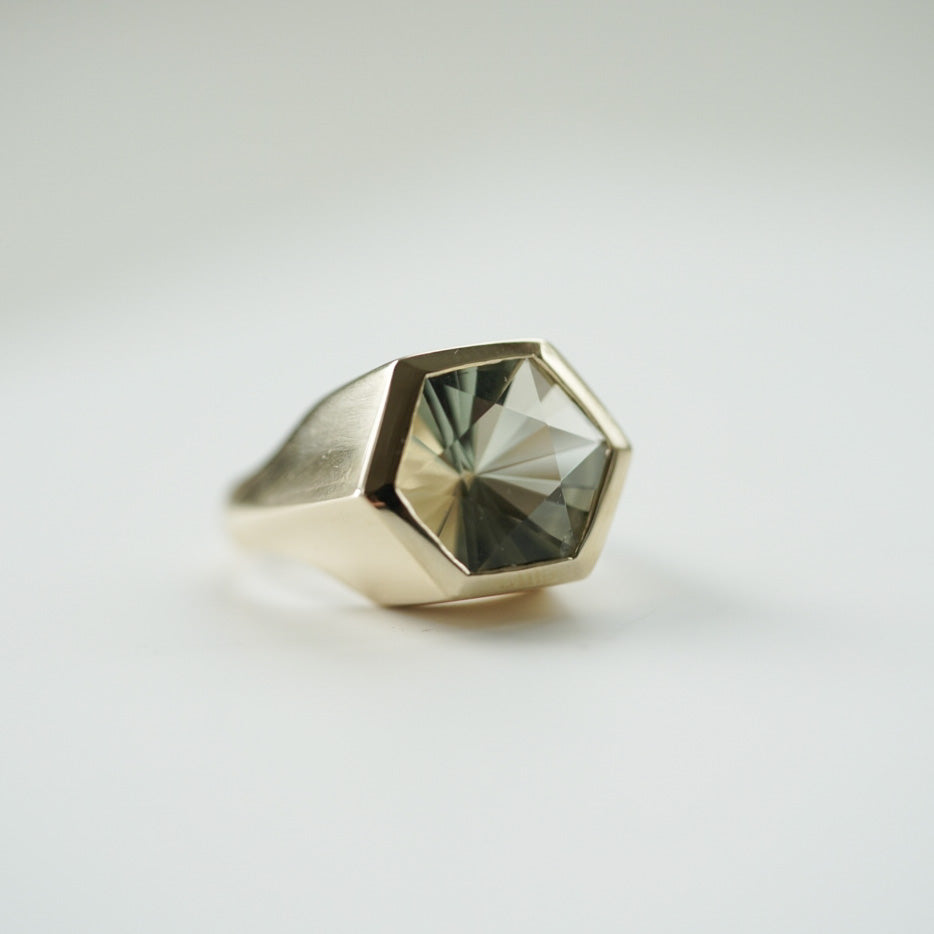 Prasiolite Hexagon gold ring