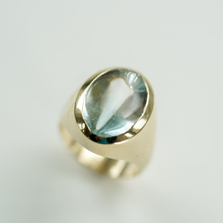 Buff Top Blue topaz gold ring