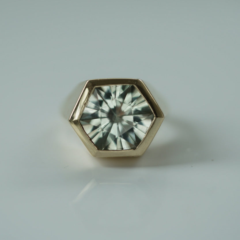 Prasiolite Hexagon gold ring