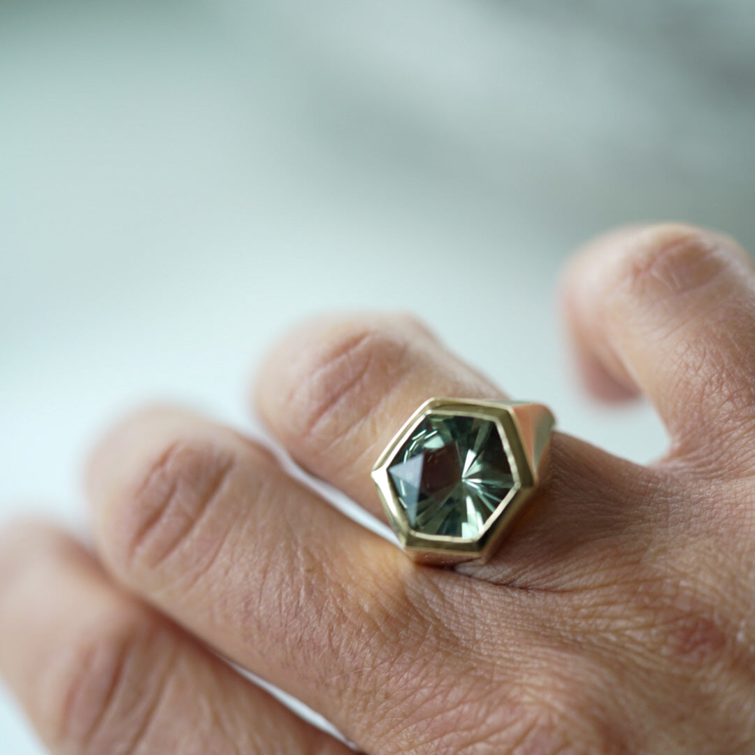 Prasiolite Hexagon gold ring