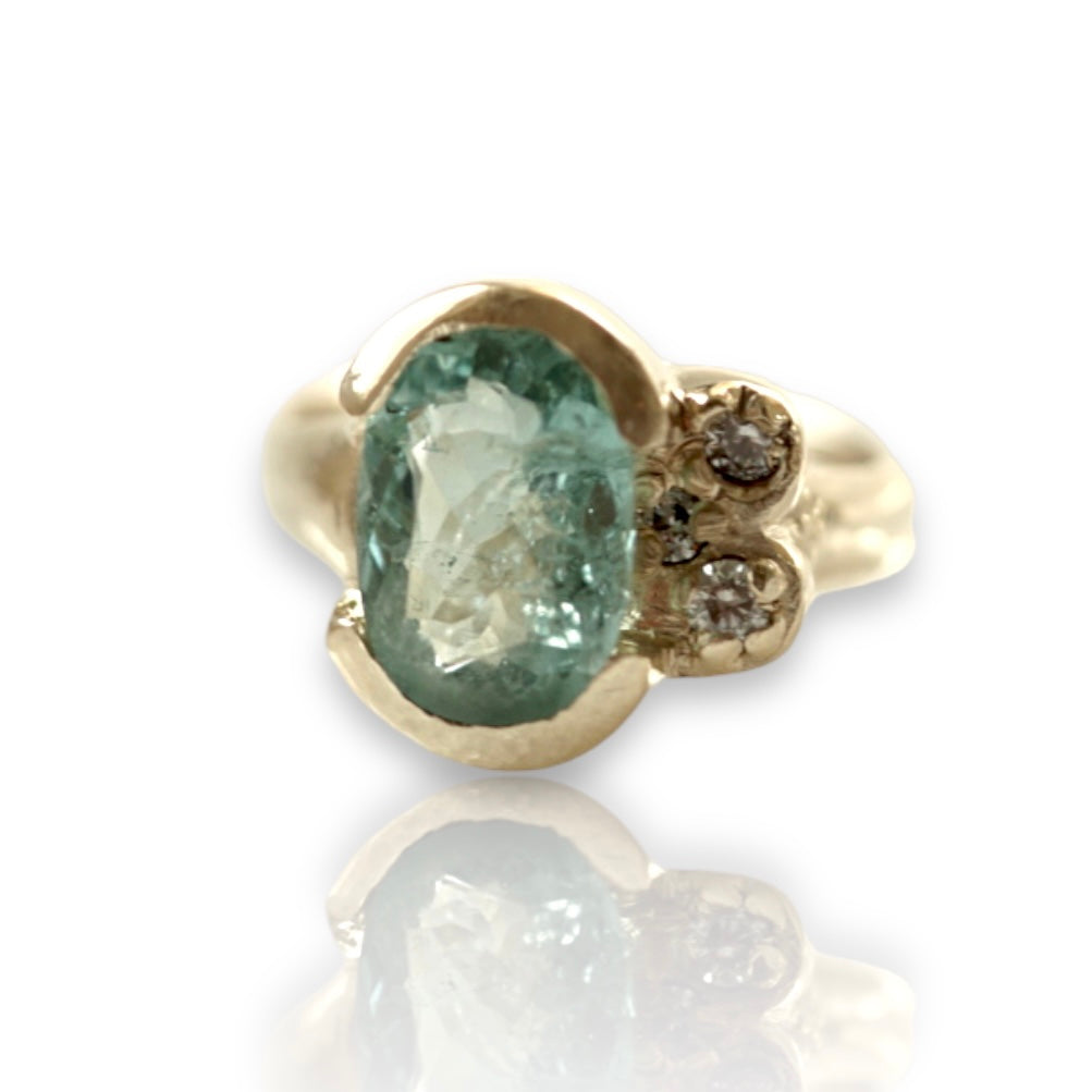 Light Blue Tourmaline Ring with diamonds