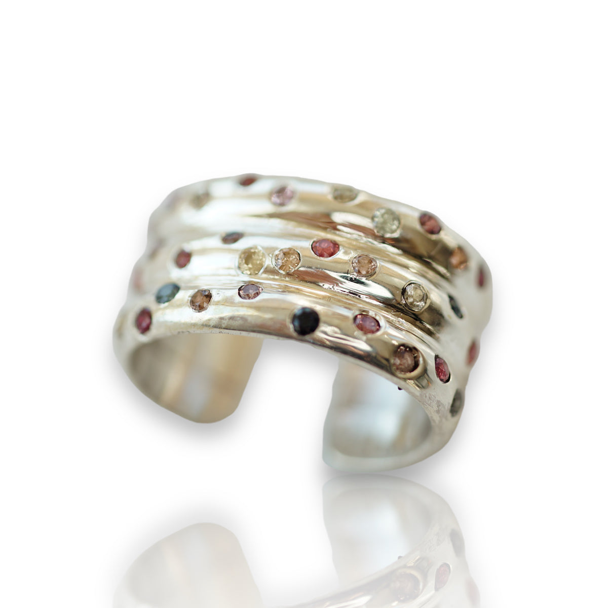 multicolor sapphire 3 rows ear cuff in silver