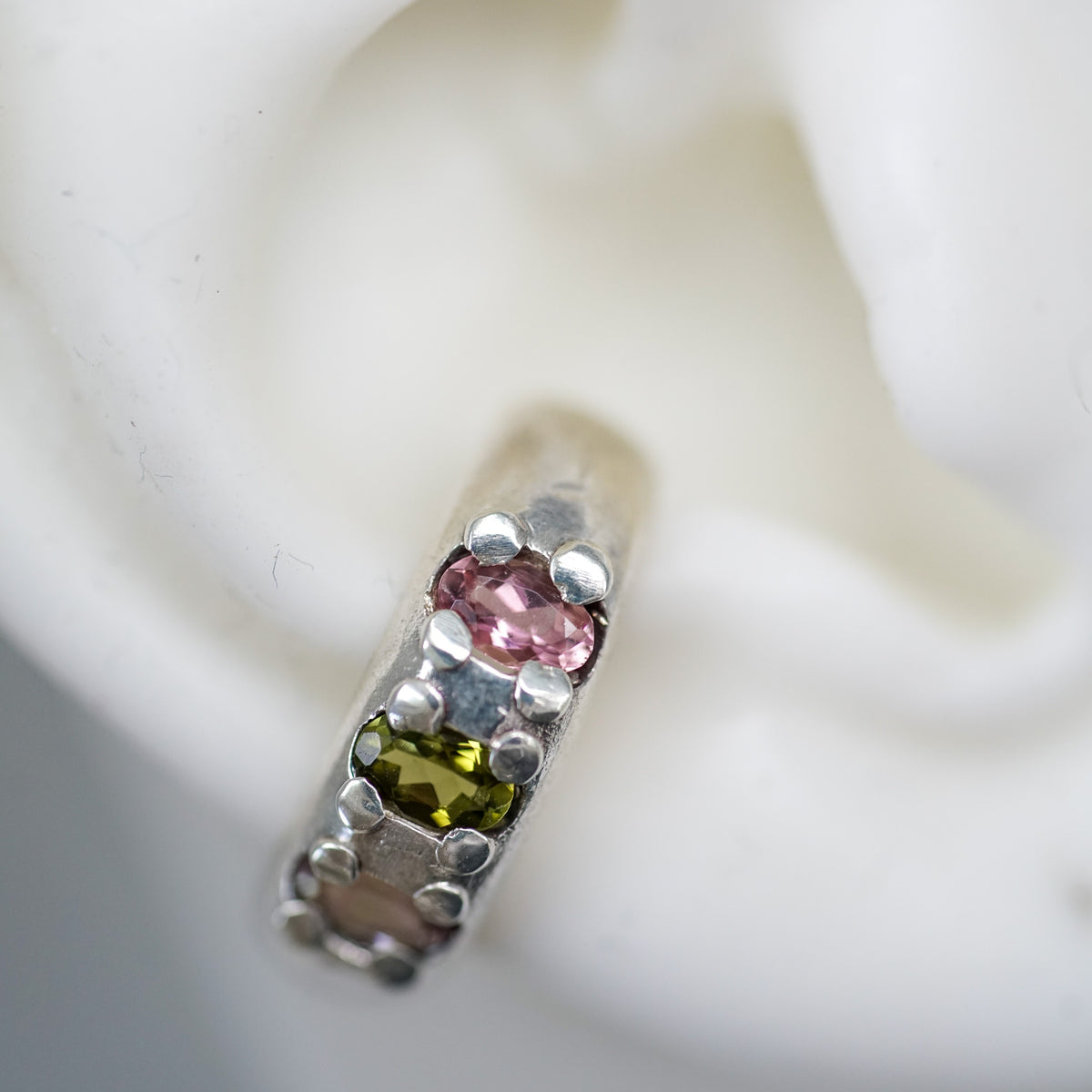 acfj multicolor tourmaline silver ear cuff