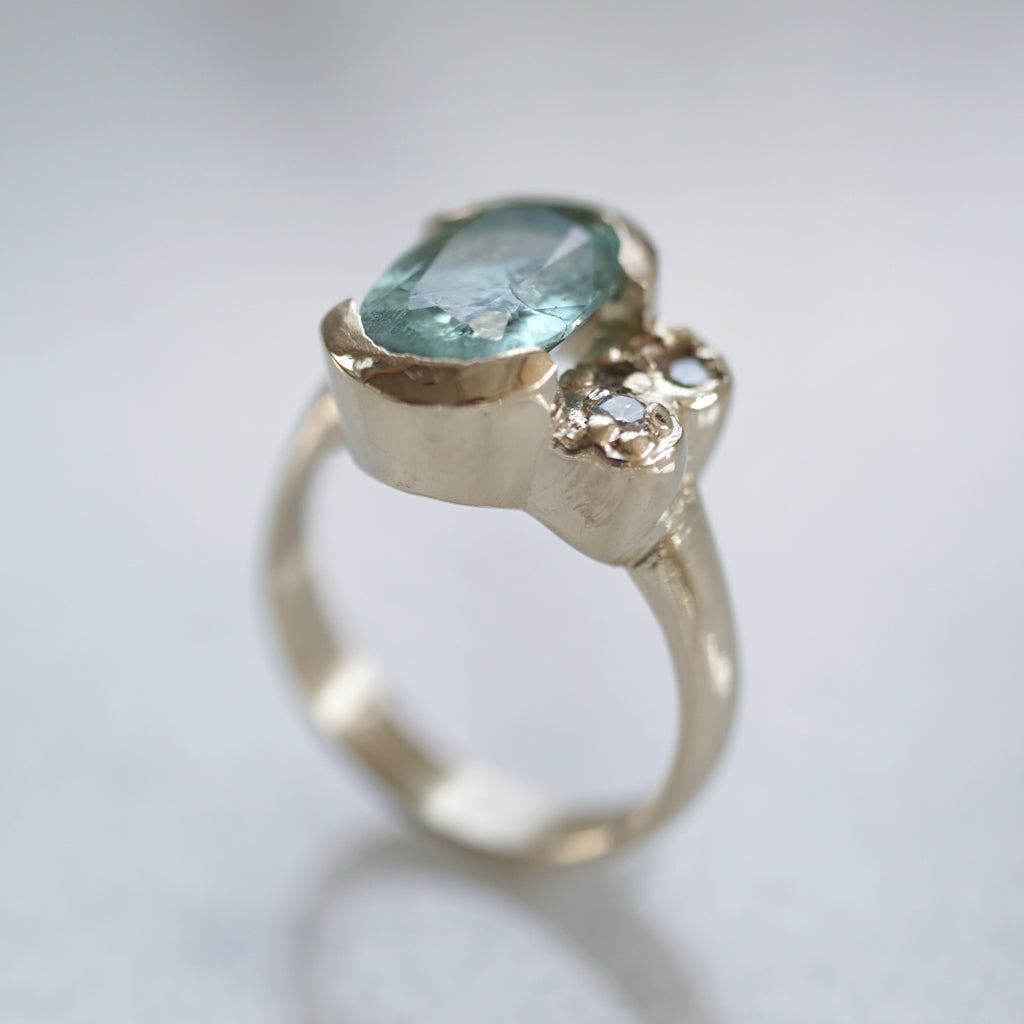 Light Blue Tourmaline Ring with diamonds