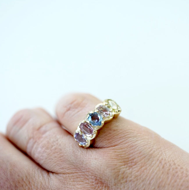 Multi color Rose cut sapphires gold ring