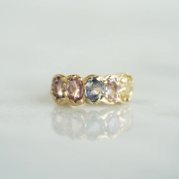 Multi color Rose cut sapphires gold ring
