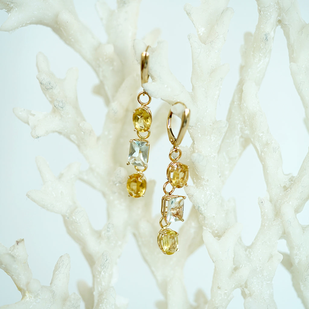 Triple Beryl gold earrings