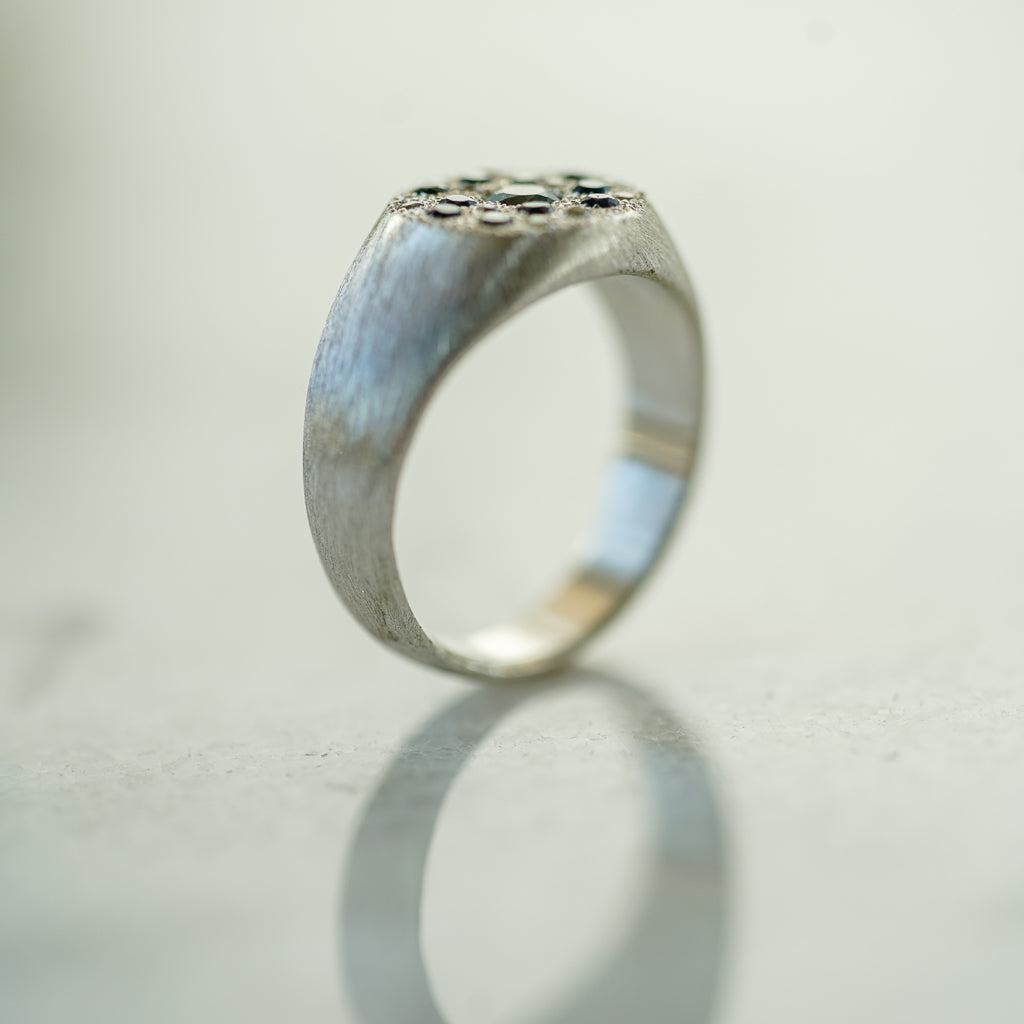 Blue sapphire round signet sapphire silver ring