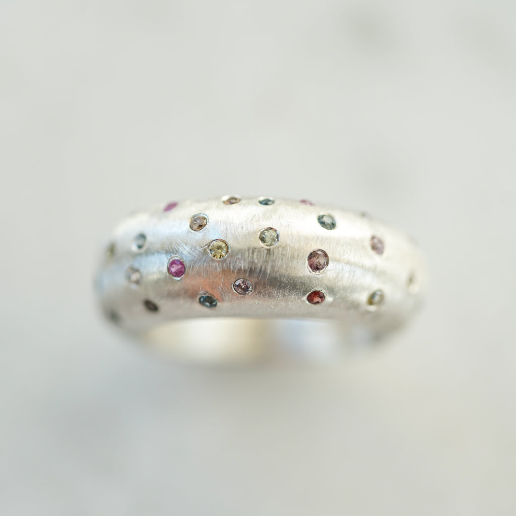 multicolor sapphire large ring in silver