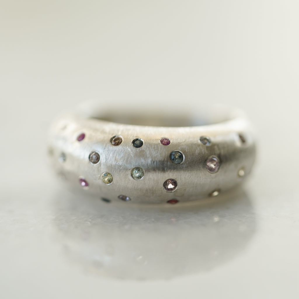 multicolor sapphire large ring in silver