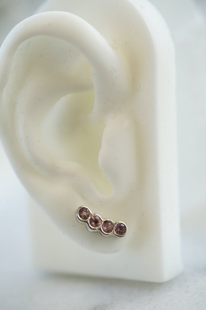 Pink Sapphire ear climber silver earring