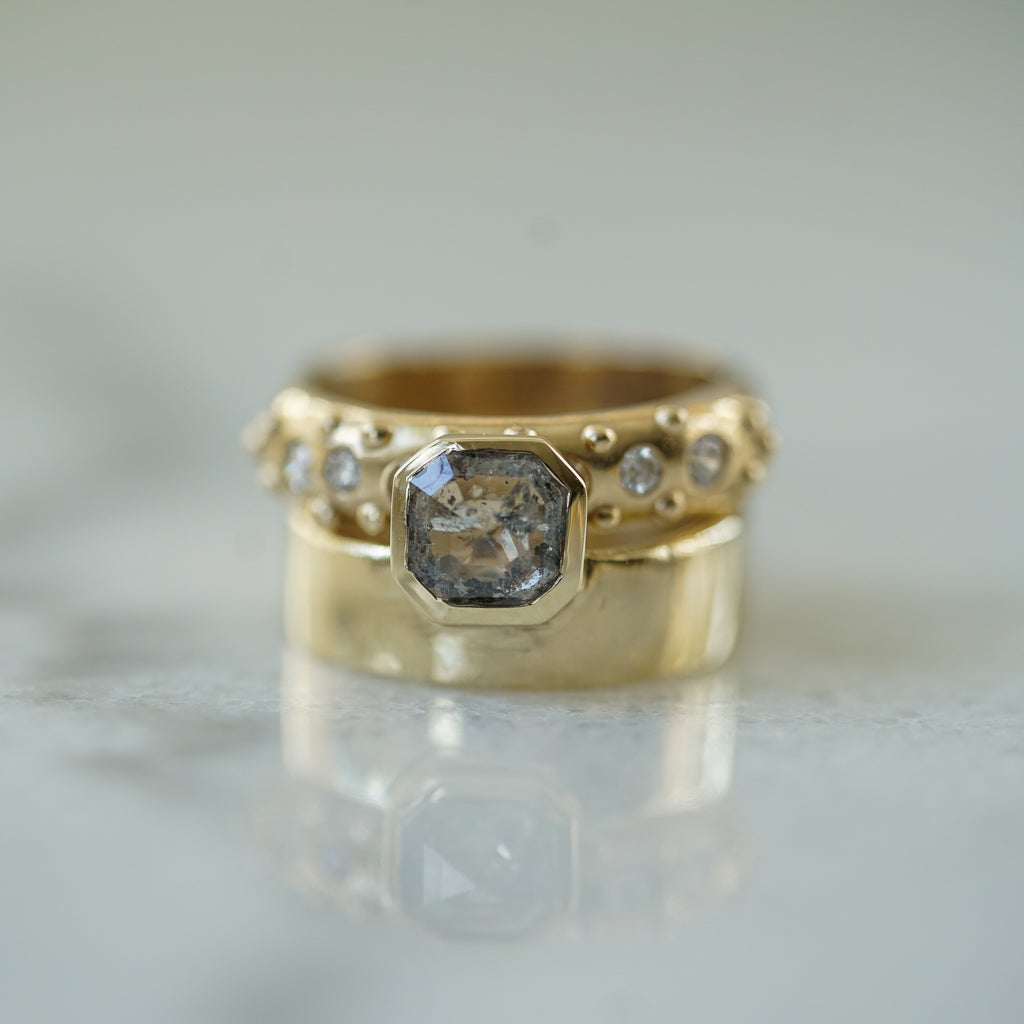 Octagon Salt and Pepper diamond gold band