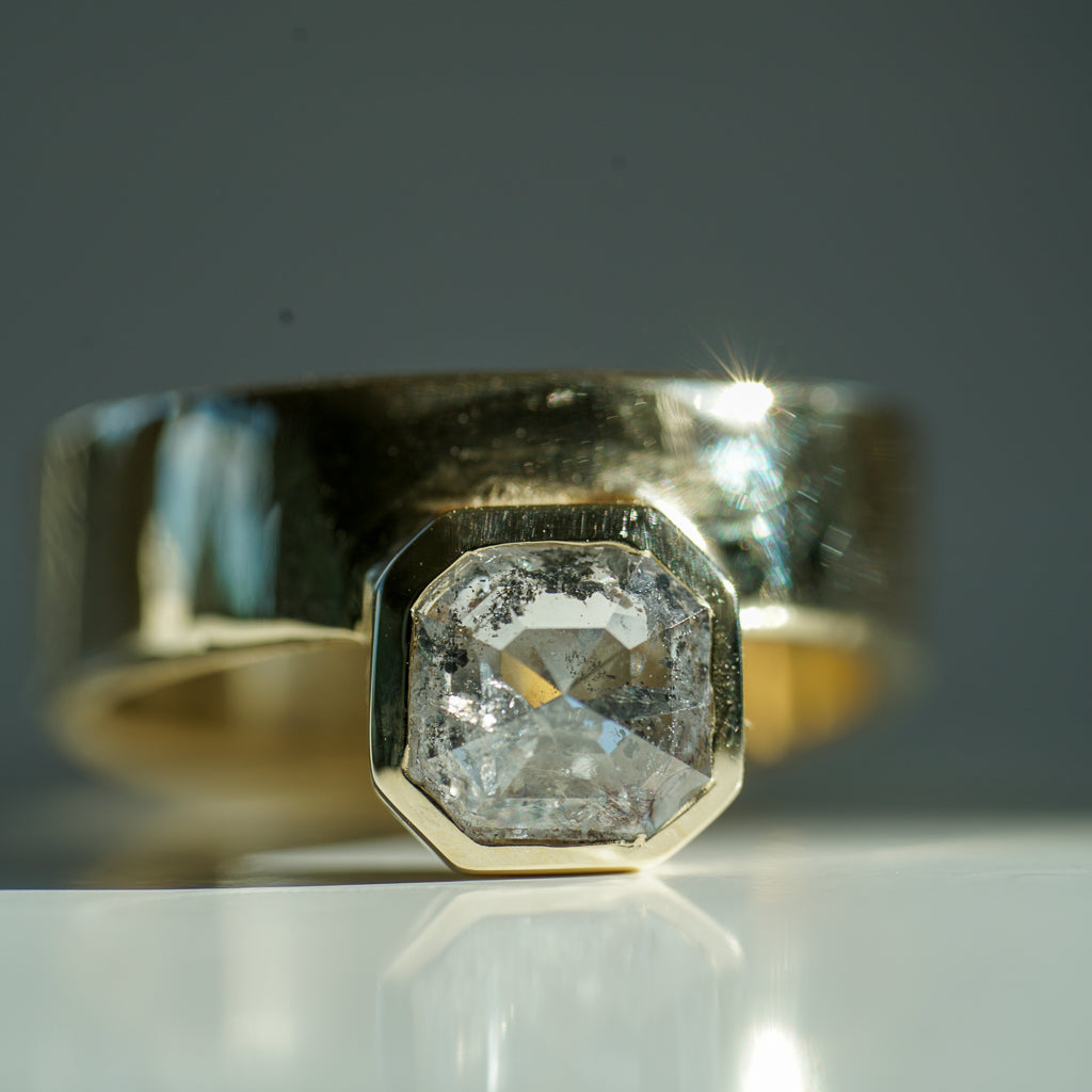 Octagon Salt and Pepper diamond gold band