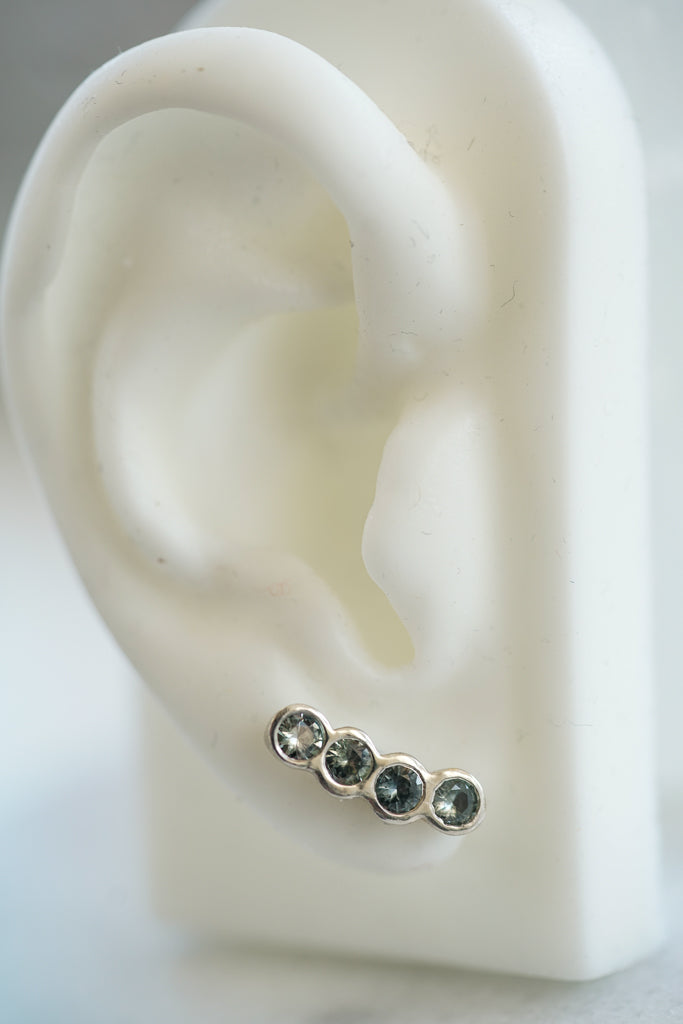 Green Sapphire ear climber silver earring