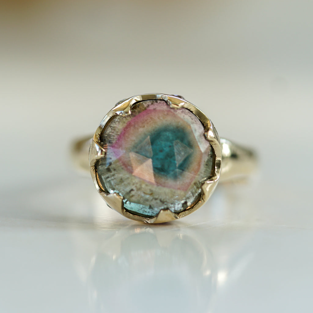 bicolor Tourmaline Slice Queen ring
