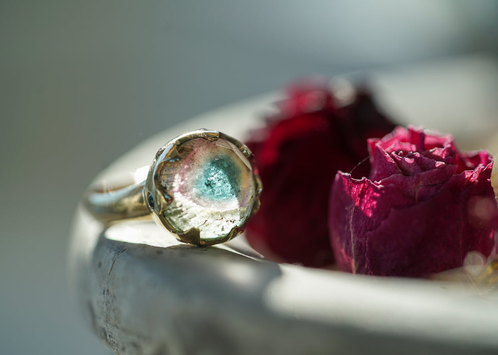 bicolor Tourmaline Slice Queen ring