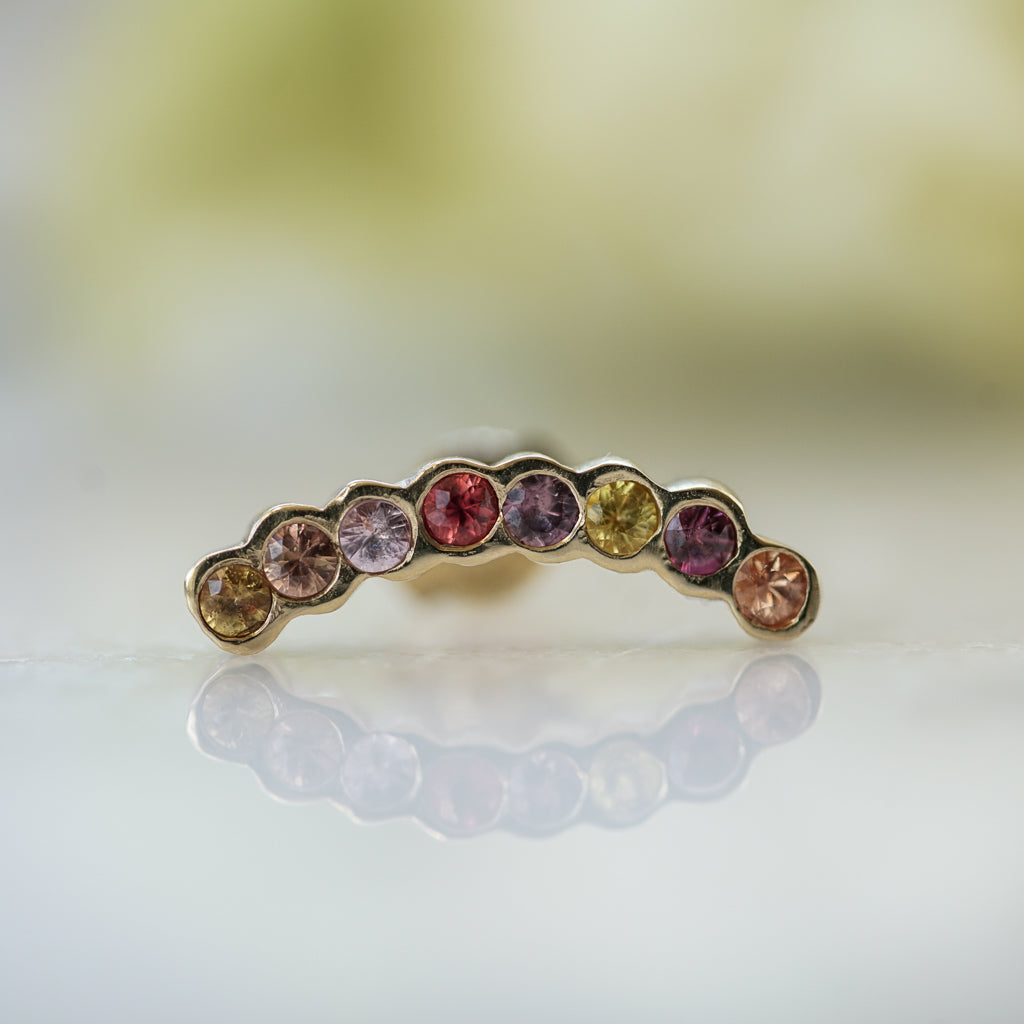 Long Multicolor sapphires ear climber gold
