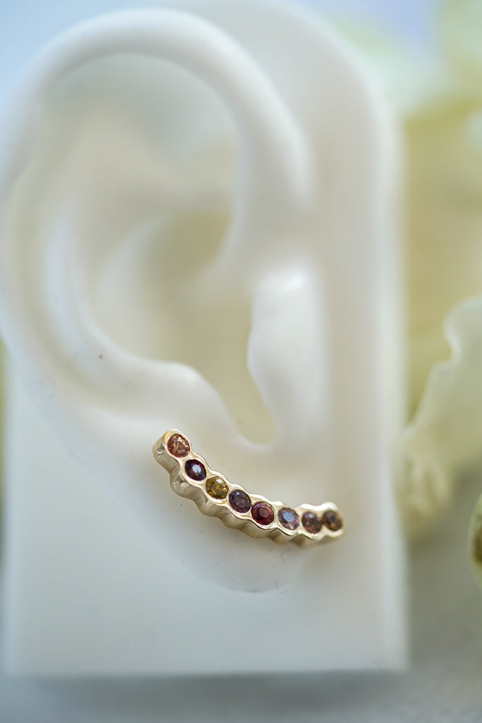 Long Multicolor sapphires ear climber gold