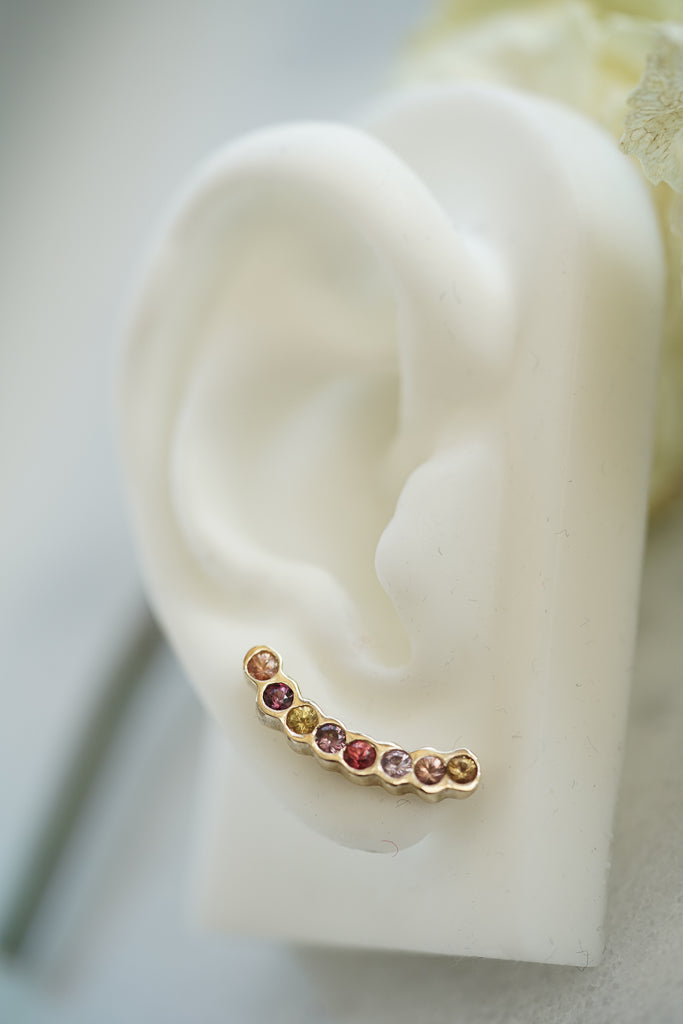 Long Multicolor sapphires ear climber gold