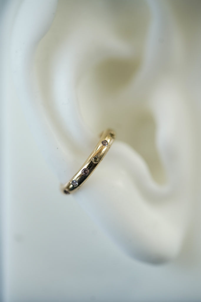 Curved Ear Cuff with sapphires in gold