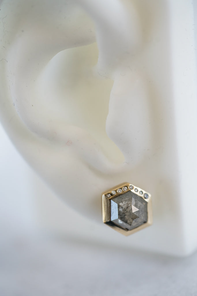 Salt and Pepper Hexagon Diamond earrings w/ accent diamonds