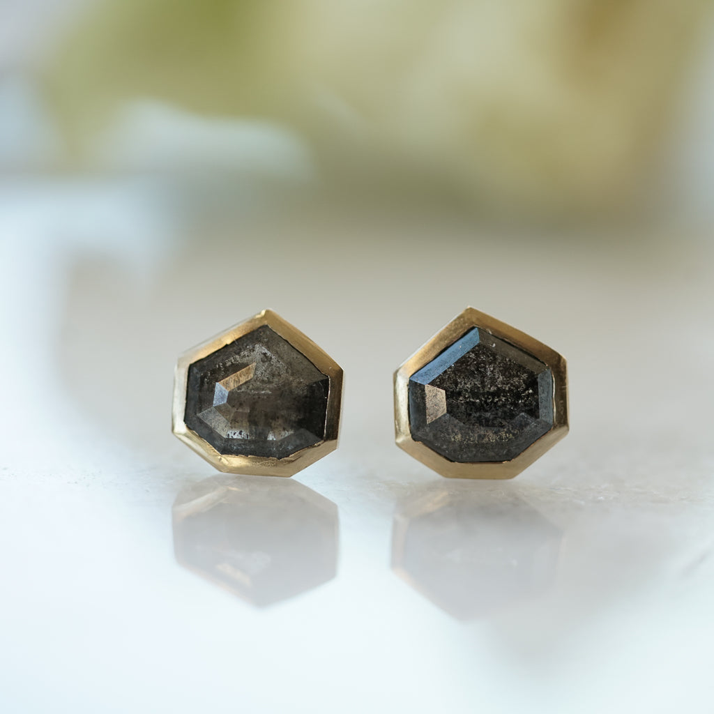 Black Salt and Pepper Hexagon Diamond earrings