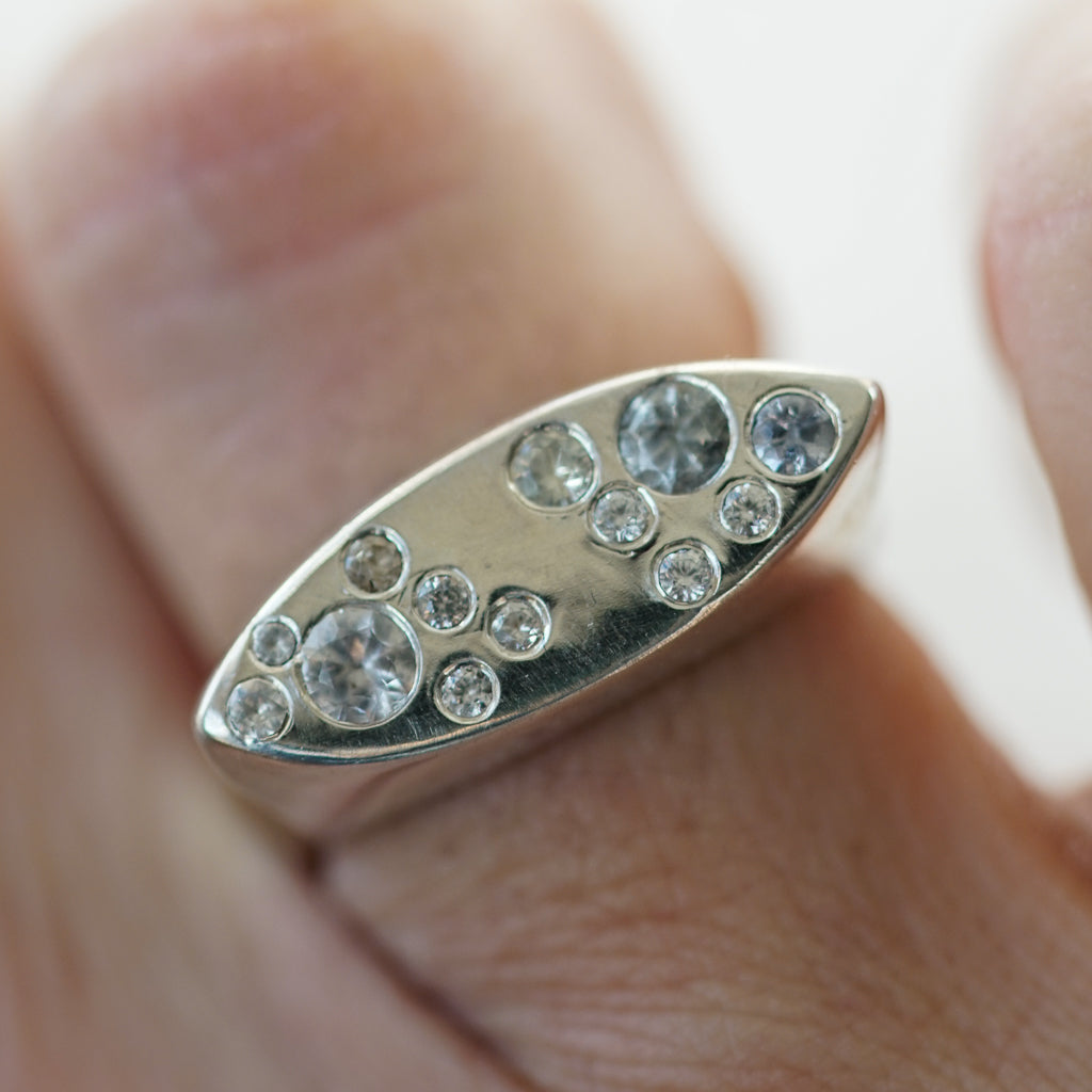 Navette white sapphire silver ring