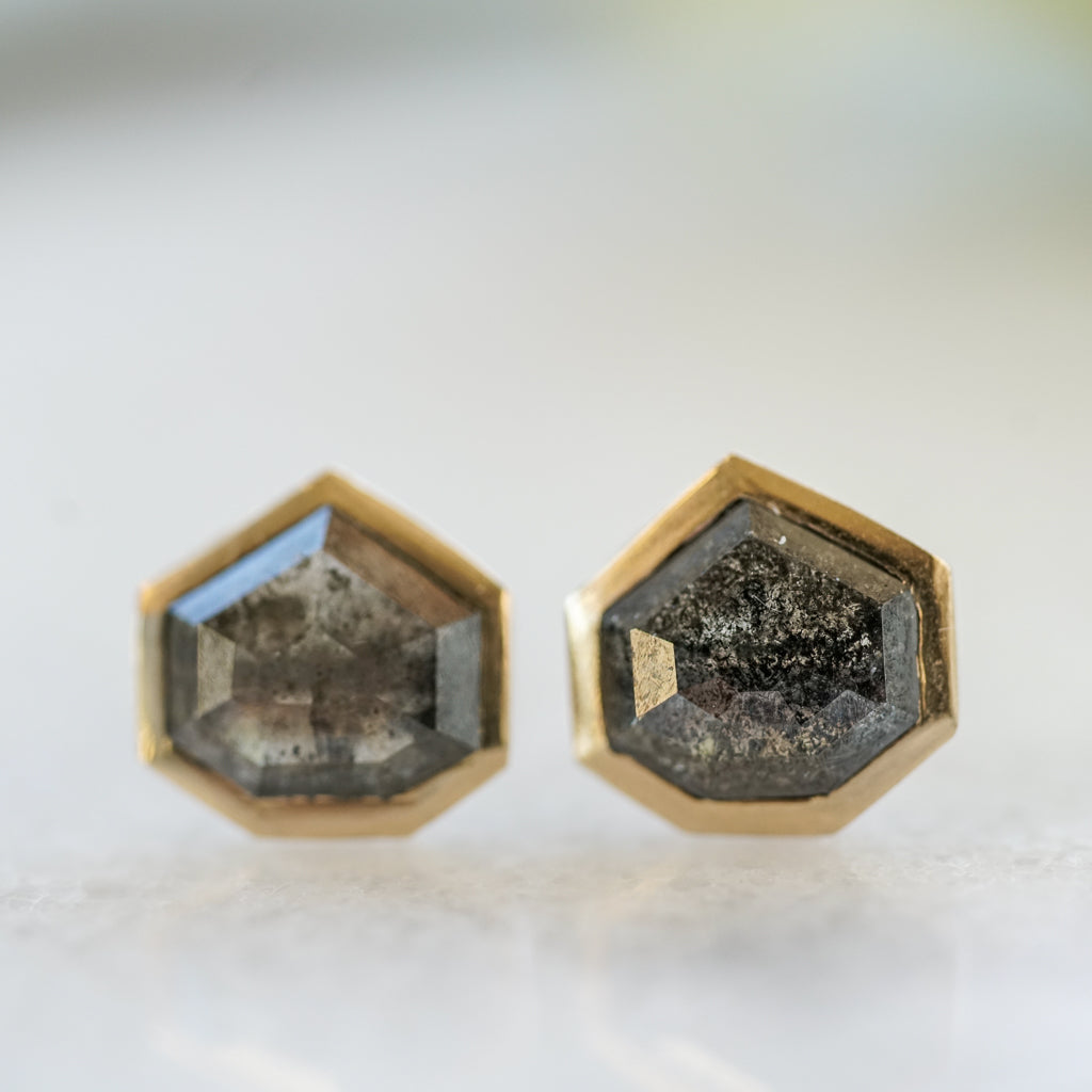 Black Salt and Pepper Hexagon Diamond earrings