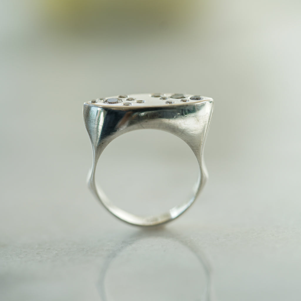 Navette white sapphire silver ring
