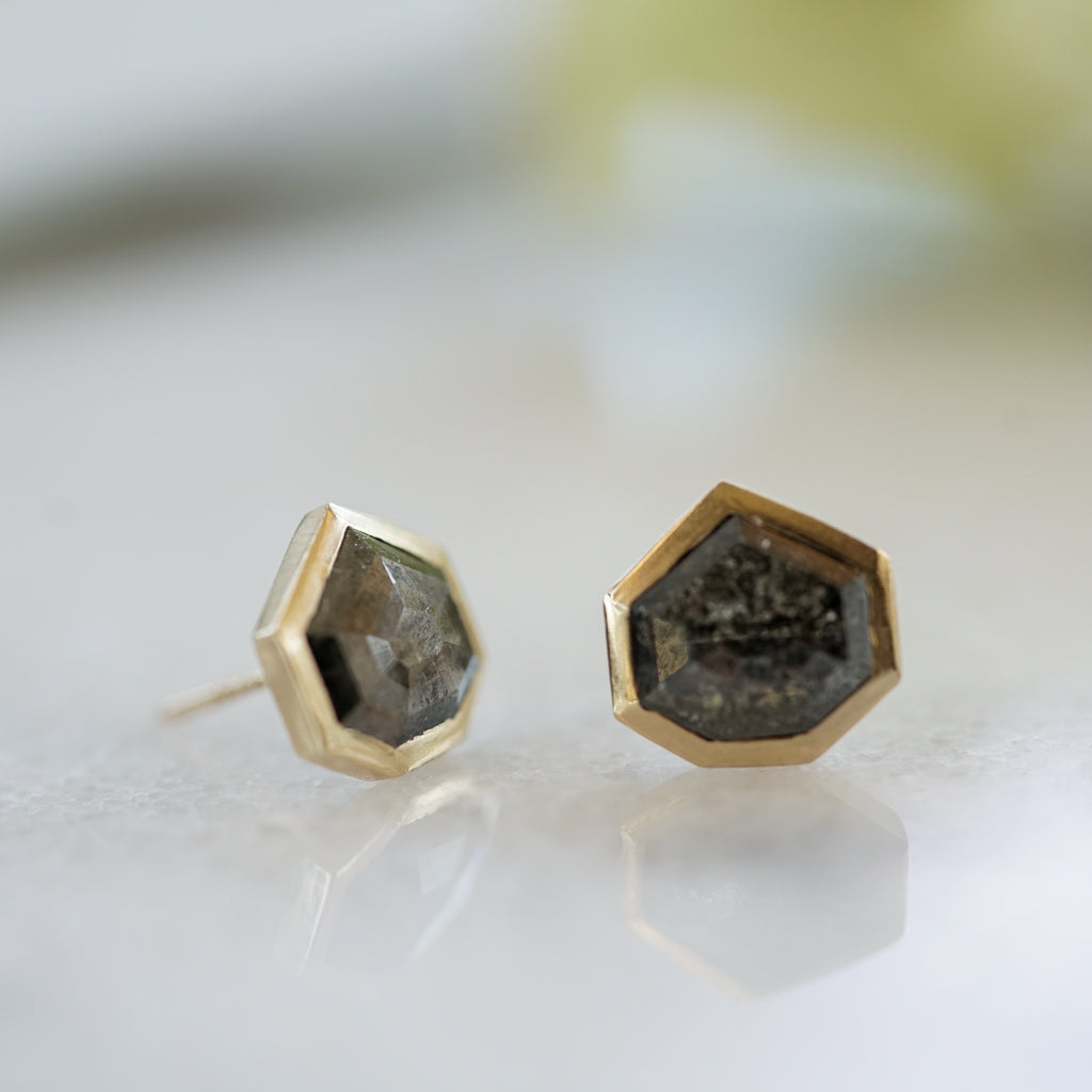 Black Salt and Pepper Hexagon Diamond earrings