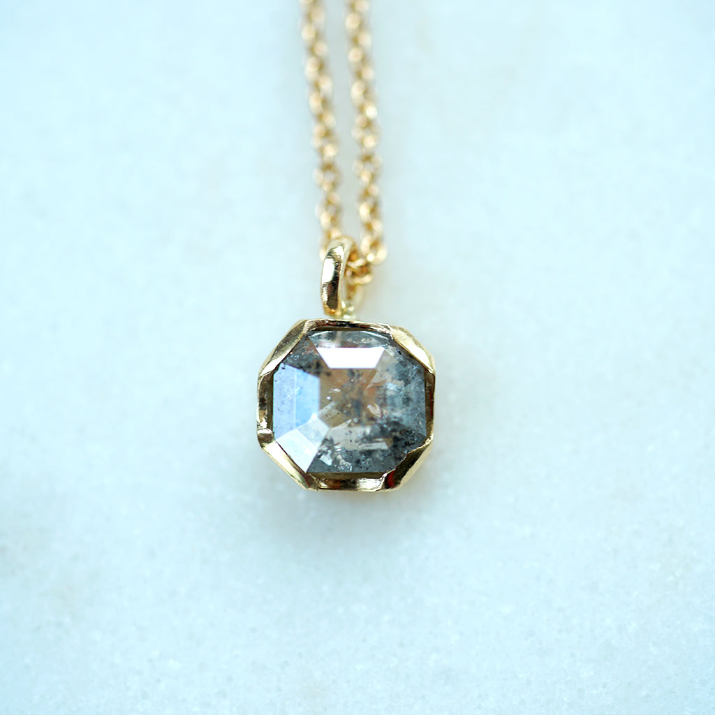 Salt and Pepper square diamond necklace in gold