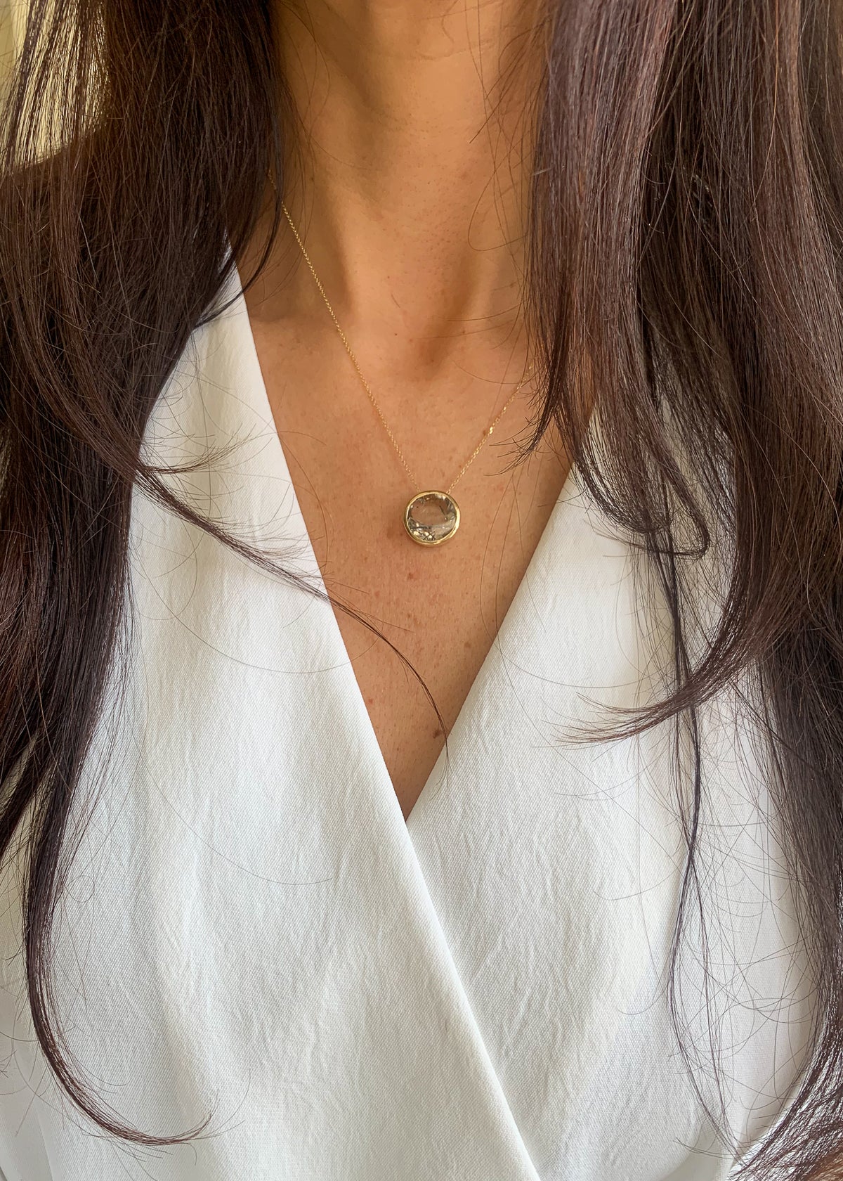 Rutilated black tourmaline quartz gold necklace