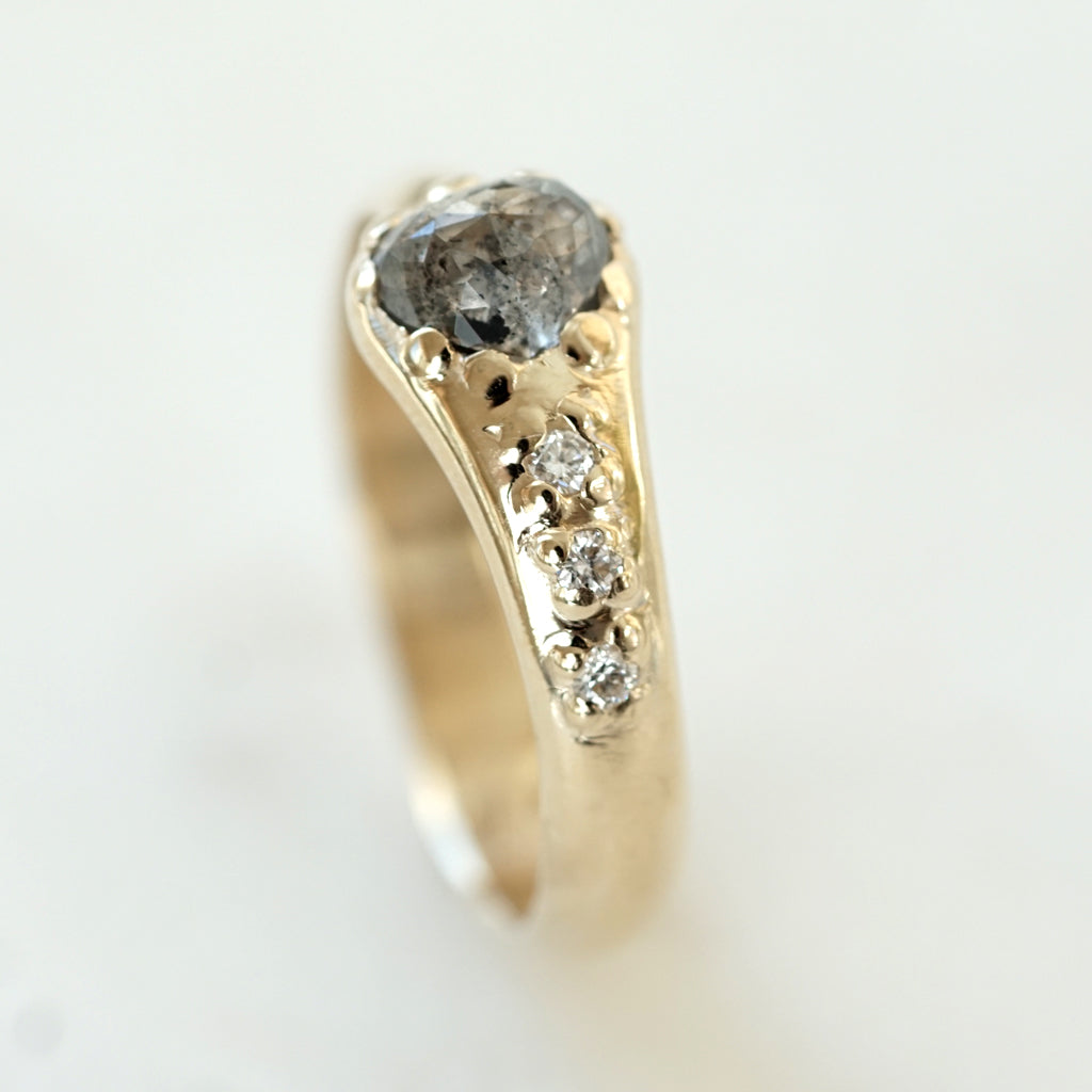 Heart shaped salt and pepper diamond side view diamonds
