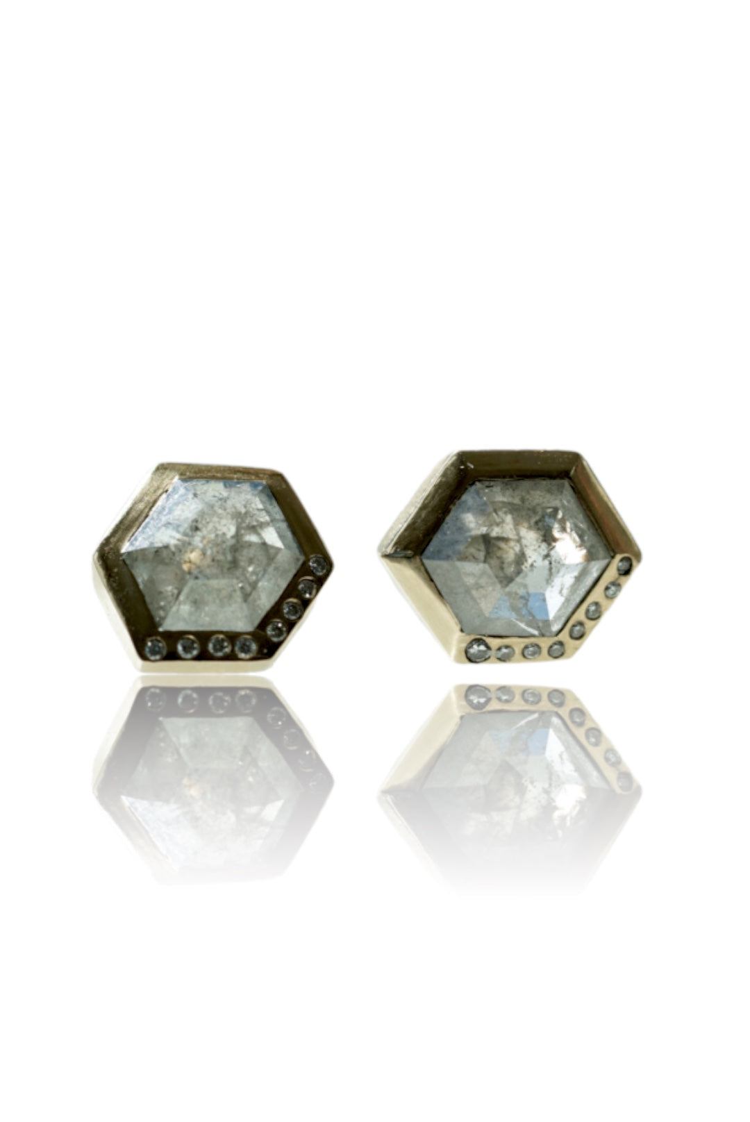 Salt and Pepper Hexagon Diamond earrings w/ accent diamonds