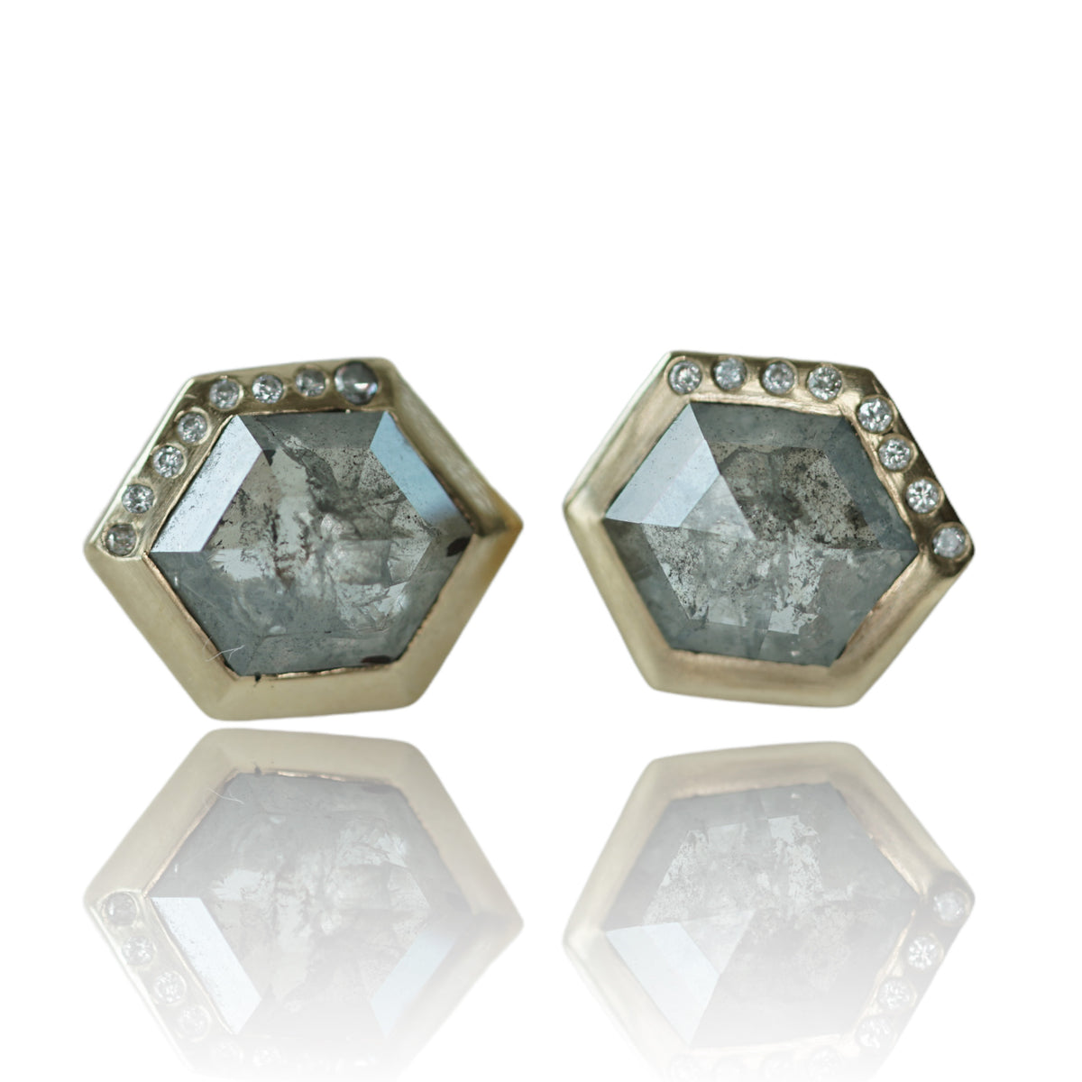 Salt and Pepper Hexagon Diamond earrings w/ accent diamonds