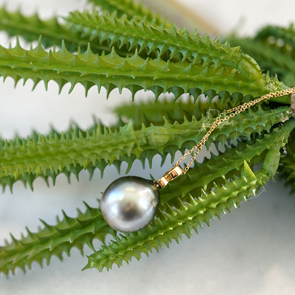 Tahitian round pearl gold necklace